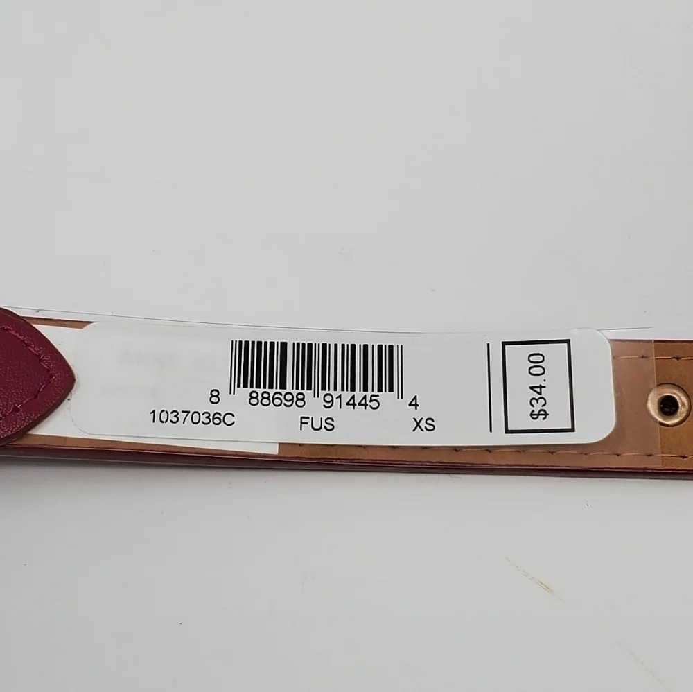 ANNE KLEIN RASPBERRY FAUX LEATHER STUDDED SKINNY BELT GOLD BUCKLE WOMEN XS